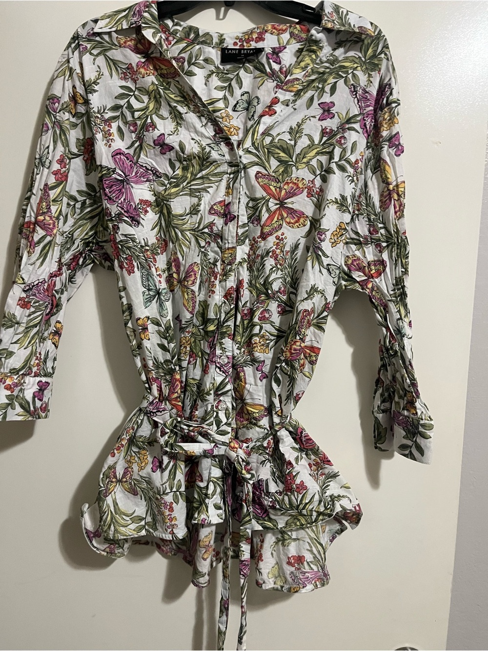 Lane Bryant White Botanical & Butterfly Print Blouse